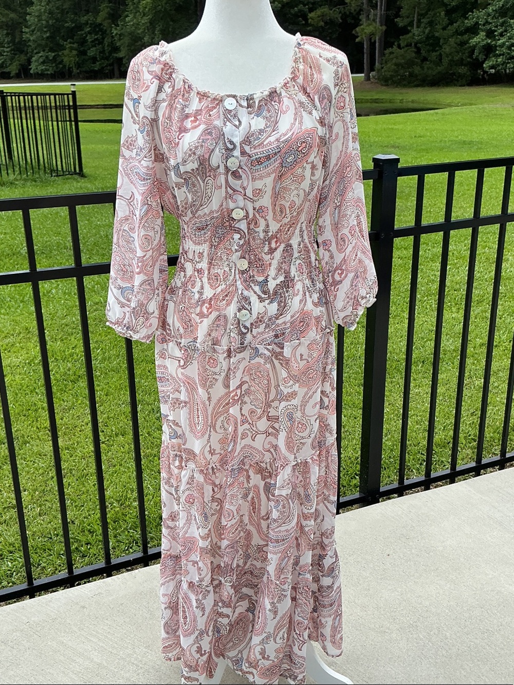 Figueroa and flower Paisley Maxi Dress in Blush Pink size M like new